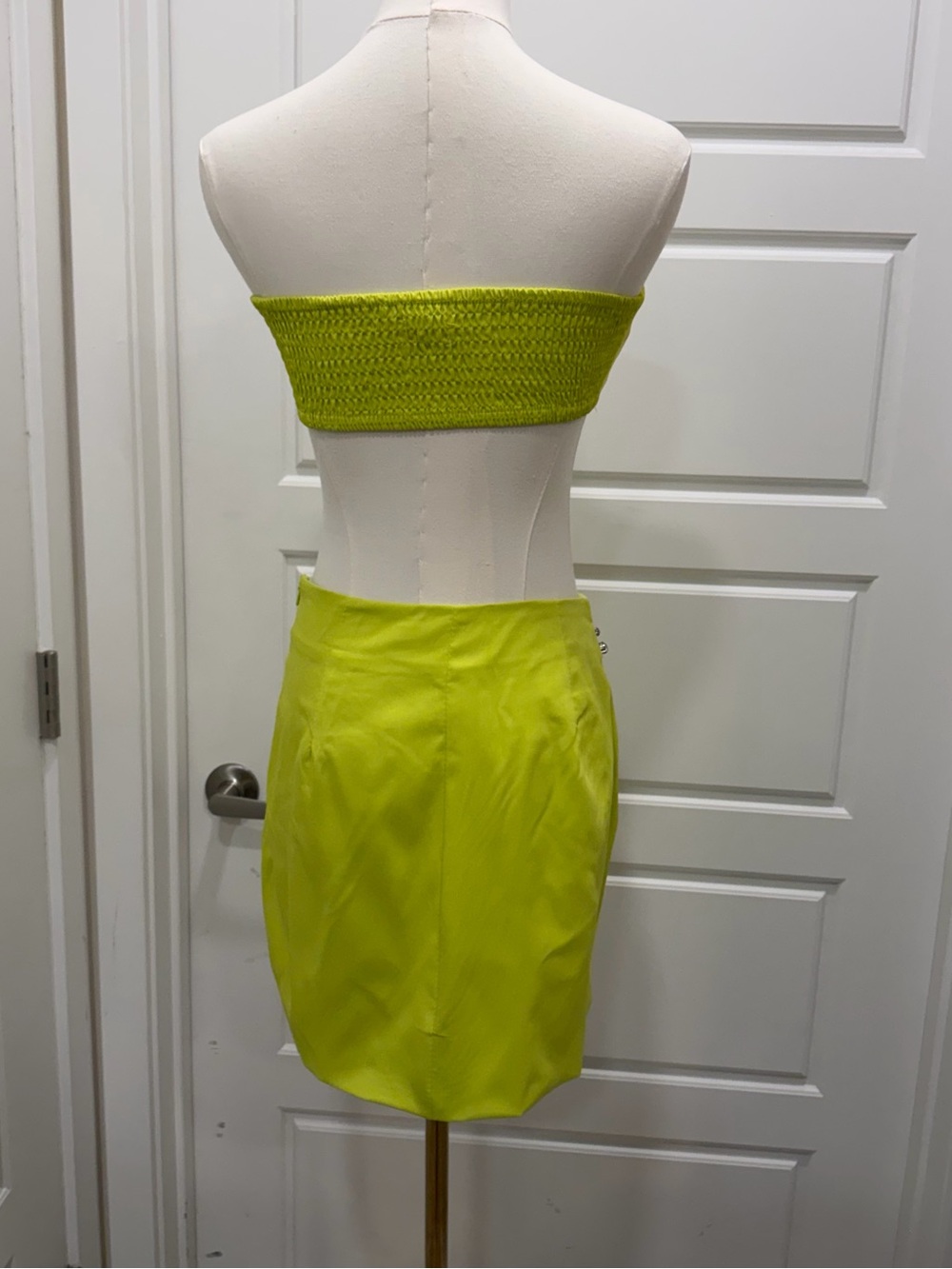 3PC Lime Yellow Rhinestone Embellished Blazer, Bralette & Mini Skirt Set NWT - Picture 7 of 12
